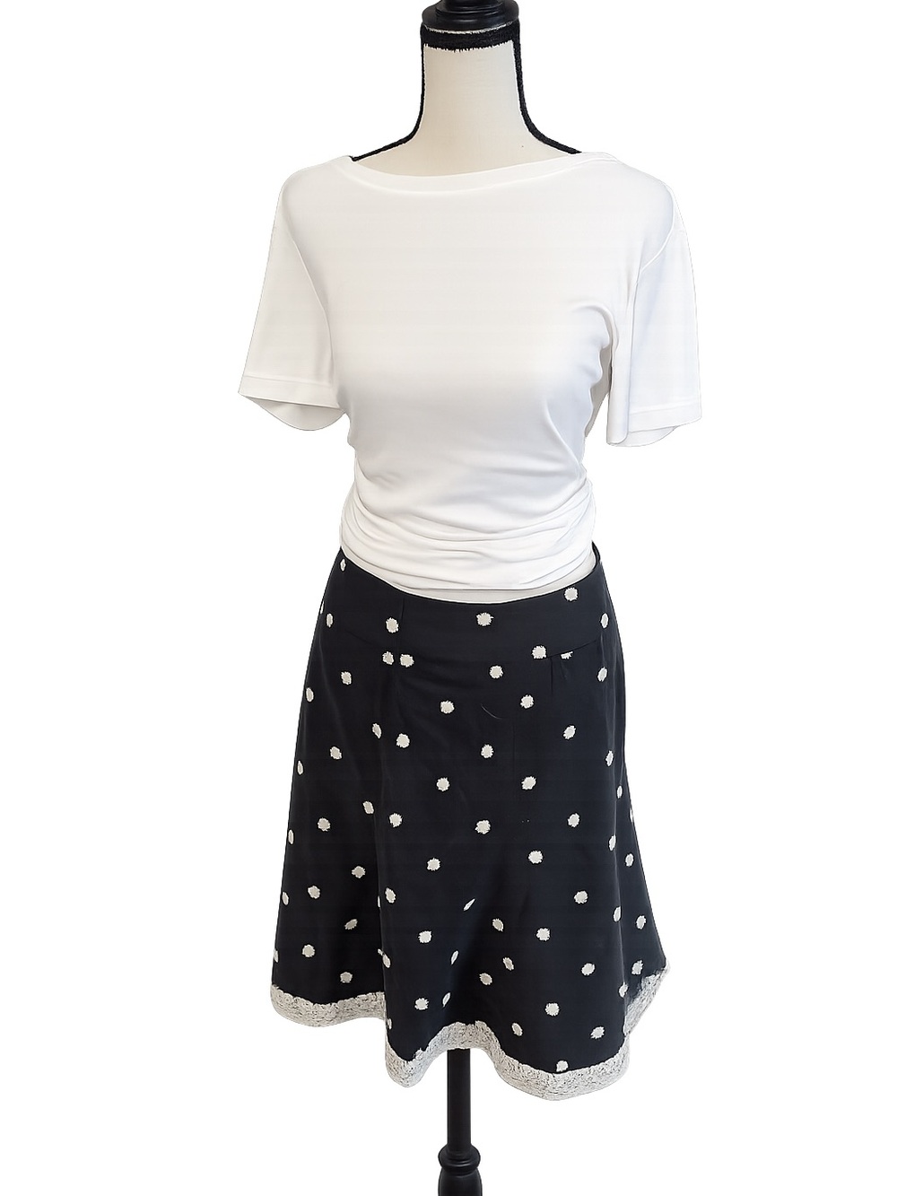 GAP Black Floral Border Print A-Line Midi Skirt Y2K